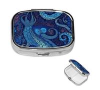 Pill Box 2 Compartment Small Pill Case for Purse & Pocket Blue Octopus Pill Box Cute Vitamins Fish Oil Supplements Storage Box Portable Pill Containe Travel Gift