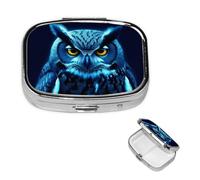 Pill Box 2 Compartment Small Pill Case for Purse & Pocket Blue Owl Pill Box Cute Vitamins Fish Oil Supplements Storage Box Portable Pill Containe Travel Gift