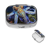 Pill Box 2 Compartment Small Pill Case for Purse & Pocket Blue Ringed Octopus Pill Box Cute Vitamins Fish Oil Supplements Storage Box Portable Pill Containe Travel Gift