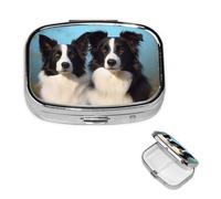 Pill Box 2 Compartment Small Pill Case for Purse & Pocket Border Collie Pill Box Cute Vitamins Fish Oil Supplements Storage Box Portable Pill Containe Travel Gift