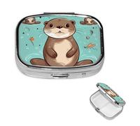 Pill Box 2 Compartment Small Pill Case for Purse & Pocket Cartoon Cute Otter Pill Box Cute Vitamins Fish Oil Supplements Storage Box Portable Pill Containe Travel Gift