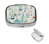 Pill Box 2 Compartment Small Pill Case for Purse & Pocket Chemistry Print Pill Box Cute Vitamins Fish Oil Supplements Storage Box Portable Pill Containe Travel Gift