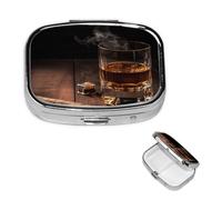 Pill Box 2 Compartment Small Pill Case for Purse & Pocket Cigar & Whiskey Pill Box Cute Vitamins Fish Oil Supplements Storage Box Portable Pill Containe Travel Gift