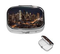 Pill Box 2 Compartment Small Pill Case for Purse & Pocket City Seattle Pill Box Cute Vitamins Fish Oil Supplements Storage Box Portable Pill Containe Travel Gift