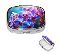Pill Box 2 Compartment Small Pill Case for Purse & Pocket Colorful Orchids Flower Pill Box Cute Vitamins Fish Oil Supplements Storage Box Portable Pill Containe Travel Gift