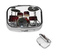 Pill Box 2 Compartment Small Pill Case for Purse & Pocket Cool Drum Set Pill Box Cute Vitamins Fish Oil Supplements Storage Box Portable Pill Containe Travel Gift