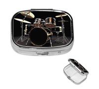 Pill Box 2 Compartment Small Pill Case for Purse & Pocket Cool Drum Set Pill Box Cute Vitamins Fish Oil Supplements Storage Box Portable Pill Containe Travel Gift