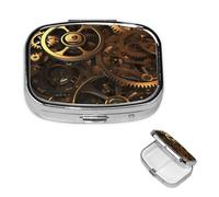 Pill Box 2 Compartment Small Pill Case for Purse & Pocket Cool Steampunk Gears Pill Box Cute Vitamins Fish Oil Supplements Storage Box Portable Pill Containe Travel Gift