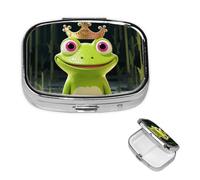 Pill Box 2 Compartment Small Pill Case for Purse & Pocket Crown Frog Pill Box Cute Vitamins Fish Oil Supplements Storage Box Portable Pill Containe Travel Gift