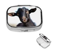 Pill Box 2 Compartment Small Pill Case for Purse & Pocket Cute Black Goat Animal Pill Box Cute Vitamins Fish Oil Supplements Storage Box Portable Pill Containe Travel Gift