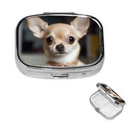 Pill Box 2 Compartment Small Pill Case for Purse & Pocket Cute Chihuahua Pill Box Cute Vitamins Fish Oil Supplements Storage Box Portable Pill Containe Travel Gift