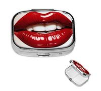 Pill Box 2 Compartment Small Pill Case for Purse & Pocket Cute Graphic Red Lips Pill Box Cute Vitamins Fish Oil Supplements Storage Box Portable Pill Containe Travel Gift