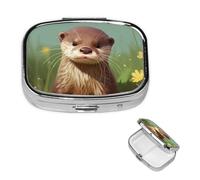 Pill Box 2 Compartment Small Pill Case for Purse & Pocket Cute Otter Pill Box Cute Vitamins Fish Oil Supplements Storage Box Portable Pill Containe Travel Gift