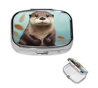 Pill Box 2 Compartment Small Pill Case for Purse & Pocket Cute Otter Pill Box Cute Vitamins Fish Oil Supplements Storage Box Portable Pill Containe Travel Gift
