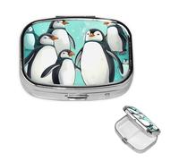 Pill Box 2 Compartment Small Pill Case for Purse & Pocket Cute Penguins Pill Box Cute Vitamins Fish Oil Supplements Storage Box Portable Pill Containe Travel Gift