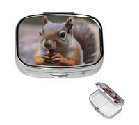 Pill Box 2 Compartment Small Pill Case for Purse & Pocket Cute Squirrel Pill Box Cute Vitamins Fish Oil Supplements Storage Box Portable Pill Containe Travel Gift