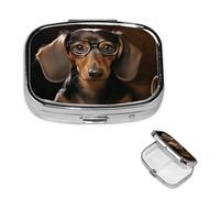Pill Box 2 Compartment Small Pill Case for Purse & Pocket Dachshund Book Pill Box Cute Vitamins Fish Oil Supplements Storage Box Portable Pill Containe Travel Gift