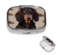 Pill Box 2 Compartment Small Pill Case for Purse & Pocket Dachshund Dog Pill Box Cute Vitamins Fish Oil Supplements Storage Box Portable Pill Containe Travel Gift