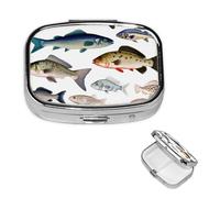 Pill Box 2 Compartment Small Pill Case for Purse & Pocket Different Fish Pill Box Cute Vitamins Fish Oil Supplements Storage Box Portable Pill Containe Travel Gift