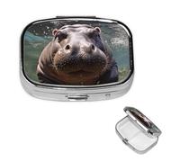 Pill Box 2 Compartment Small Pill Case for Purse & Pocket Diving Hippo Pill Box Cute Vitamins Fish Oil Supplements Storage Box Portable Pill Containe Travel Gift