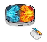 Pill Box 2 Compartment Small Pill Case for Purse & Pocket Fire vs ice Art Pill Box Cute Vitamins Fish Oil Supplements Storage Box Portable Pill Containe Travel Gift