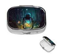 Pill Box 2 Compartment Small Pill Case for Purse & Pocket Fireflies and Lantern Pill Box Cute Vitamins Fish Oil Supplements Storage Box Portable Pill Containe Travel Gift