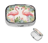 Pill Box 2 Compartment Small Pill Case for Purse & Pocket Flamingos and Flowers Pill Box Cute Vitamins Fish Oil Supplements Storage Box Portable Pill Containe Travel Gift