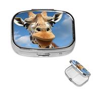 Pill Box 2 Compartment Small Pill Case for Purse & Pocket Funny Giraffe Pill Box Cute Vitamins Fish Oil Supplements Storage Box Portable Pill Containe Travel Gift