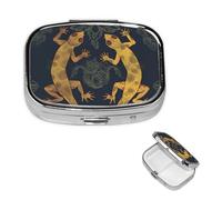 Pill Box 2 Compartment Small Pill Case for Purse & Pocket Gecko Lizards Pill Box Cute Vitamins Fish Oil Supplements Storage Box Portable Pill Containe Travel Gift