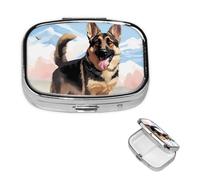 Pill Box 2 Compartment Small Pill Case for Purse & Pocket German Shepherd Dog Lovers Pill Box Cute Vitamins Fish Oil Supplements Storage Box Portable Pill Containe Travel Gift