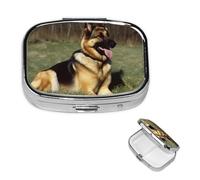 Pill Box 2 Compartment Small Pill Case for Purse & Pocket German Shepherd Dog Pill Box Cute Vitamins Fish Oil Supplements Storage Box Portable Pill Containe Travel Gift