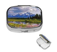Pill Box 2 Compartment Small Pill Case for Purse & Pocket Grand Teton National Park Pill Box Cute Vitamins Fish Oil Supplements Storage Box Portable Pill Containe Travel Gift