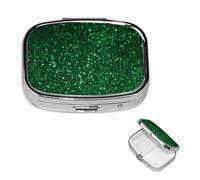 Pill Box 2 Compartment Small Pill Case for Purse & Pocket Green Sequin Sparkle Pill Box Cute Vitamins Fish Oil Supplements Storage Box Portable Pill Containe Travel Gift