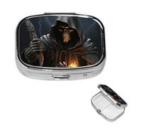 Pill Box 2 Compartment Small Pill Case for Purse & Pocket Grim-Reaper Pill Box Cute Vitamins Fish Oil Supplements Storage Box Portable Pill Containe Travel Gift