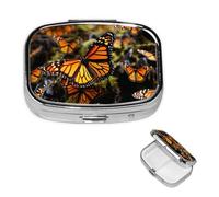 Pill Box 2 Compartment Small Pill Case for Purse & Pocket Heaps of Orange Monarch Butterflies Pill Box Cute Vitamins Fish Oil Supplements Storage Box Portable Pill Containe Travel Gift