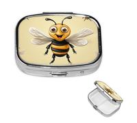 Pill Box 2 Compartment Small Pill Case for Purse & Pocket Honey Bee Pill Box Cute Vitamins Fish Oil Supplements Storage Box Portable Pill Containe Travel Gift