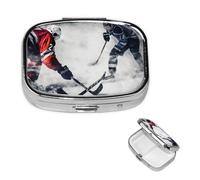 Pill Box 2 Compartment Small Pill Case for Purse & Pocket Ice Hockey Art Pill Box Cute Vitamins Fish Oil Supplements Storage Box Portable Pill Containe Travel Gift