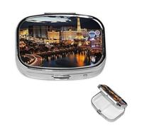 Pill Box 2 Compartment Small Pill Case for Purse & Pocket Las Vegas Night View Pill Box Cute Vitamins Fish Oil Supplements Storage Box Portable Pill Containe Travel Gift