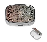 Pill Box 2 Compartment Small Pill Case for Purse & Pocket Mayan Calendar End of The World Pill Box Cute Vitamins Fish Oil Supplements Storage Box Portable Pill Containe Travel Gift