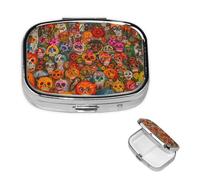Pill Box 2 Compartment Small Pill Case for Purse & Pocket Mexican Folk Art Pill Box Cute Vitamins Fish Oil Supplements Storage Box Portable Pill Containe Travel Gift