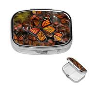 Pill Box 2 Compartment Small Pill Case for Purse & Pocket Monarch Butterflies Pill Box Cute Vitamins Fish Oil Supplements Storage Box Portable Pill Containe Travel Gift