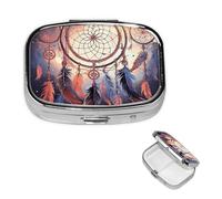 Pill Box 2 Compartment Small Pill Case for Purse & Pocket Native American Dream Catcher Pill Box Cute Vitamins Fish Oil Supplements Storage Box Portable Pill Containe Travel Gift
