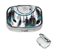 Pill Box 2 Compartment Small Pill Case for Purse & Pocket Native American Dream Catcher Pill Box Cute Vitamins Fish Oil Supplements Storage Box Portable Pill Containe Travel Gift