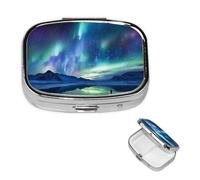 Pill Box 2 Compartment Small Pill Case for Purse & Pocket Northern Lights Pill Box Cute Vitamins Fish Oil Supplements Storage Box Portable Pill Containe Travel Gift