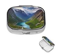 Pill Box 2 Compartment Small Pill Case for Purse & Pocket Norwegian Fjords Pill Box Cute Vitamins Fish Oil Supplements Storage Box Portable Pill Containe Travel Gift