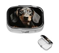 Pill Box 2 Compartment Small Pill Case for Purse & Pocket Pad Dachshund Pill Box Cute Vitamins Fish Oil Supplements Storage Box Portable Pill Containe Travel Gift