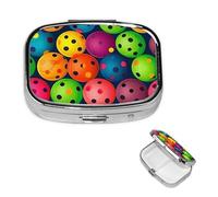 Pill Box 2 Compartment Small Pill Case for Purse & Pocket Pickleball Balls Colors Pattern Pill Box Cute Vitamins Fish Oil Supplements Storage Box Portable Pill Containe Travel Gift