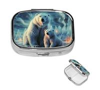Pill Box 2 Compartment Small Pill Case for Purse & Pocket Polar Bears Northern Lights Pill Box Cute Vitamins Fish Oil Supplements Storage Box Portable Pill Containe Travel Gift