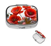Pill Box 2 Compartment Small Pill Case for Purse & Pocket Poppy Flowers Vivid Petals Pill Box Cute Vitamins Fish Oil Supplements Storage Box Portable Pill Containe Travel Gift