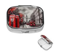 Pill Box 2 Compartment Small Pill Case for Purse & Pocket Red London Street Pill Box Cute Vitamins Fish Oil Supplements Storage Box Portable Pill Containe Travel Gift